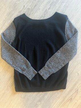French Connection Womens Colorblock Marled Knit Long Sleeve Sweater Black Grey L